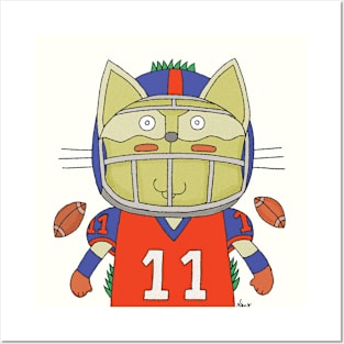 Cat Goof Football Player Number Eleven Geared Up Posters and Art